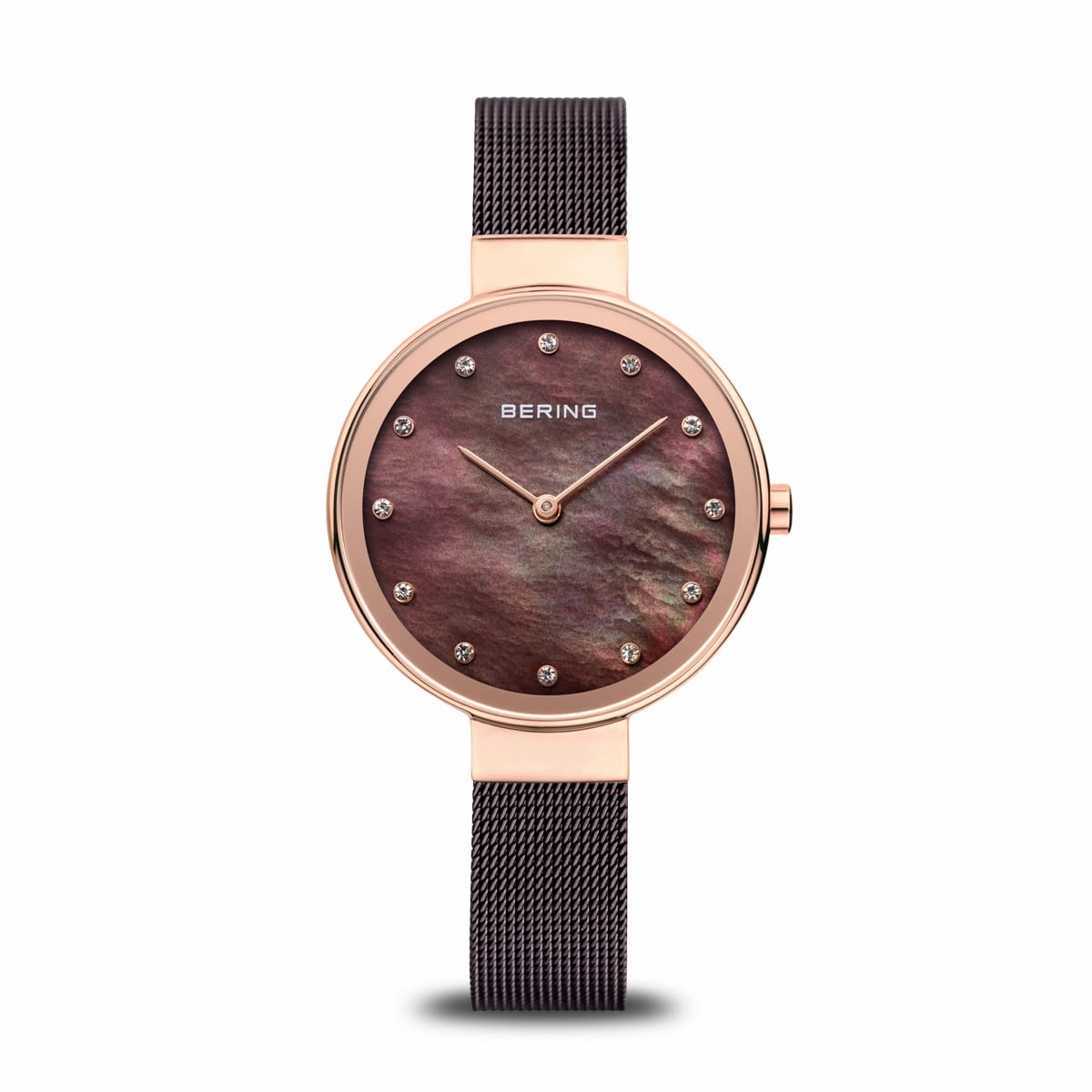 Ladies Bering 34mm 2 Tone Pvd Stainless Steel Mesh Bracelet Watch, 12034-265
