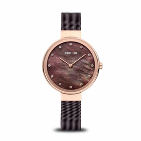 Ladies Bering 34mm 2 Tone Pvd Stainless Steel Mesh Bracelet Watch, 12034-265