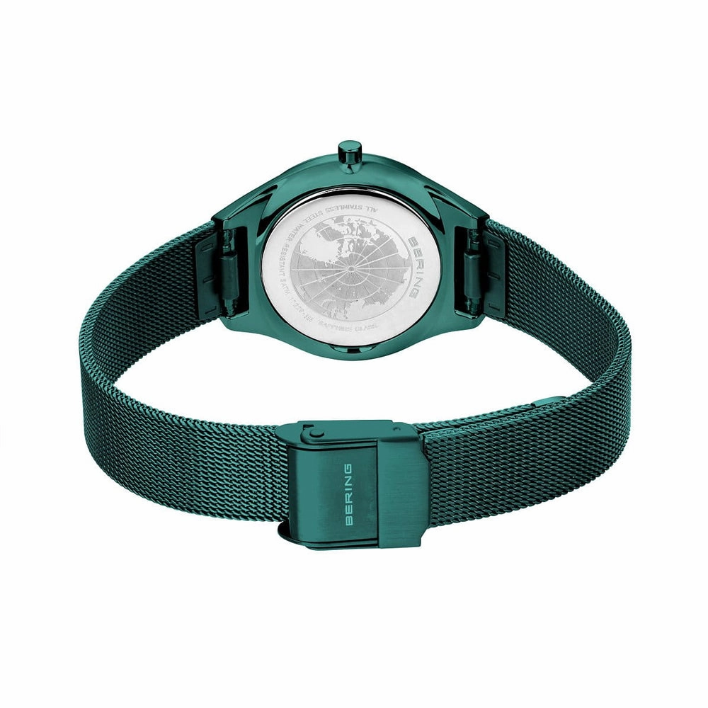 Ladies Bering Ultra Slim Green Sunray Dial Milanese Watch 18729-888