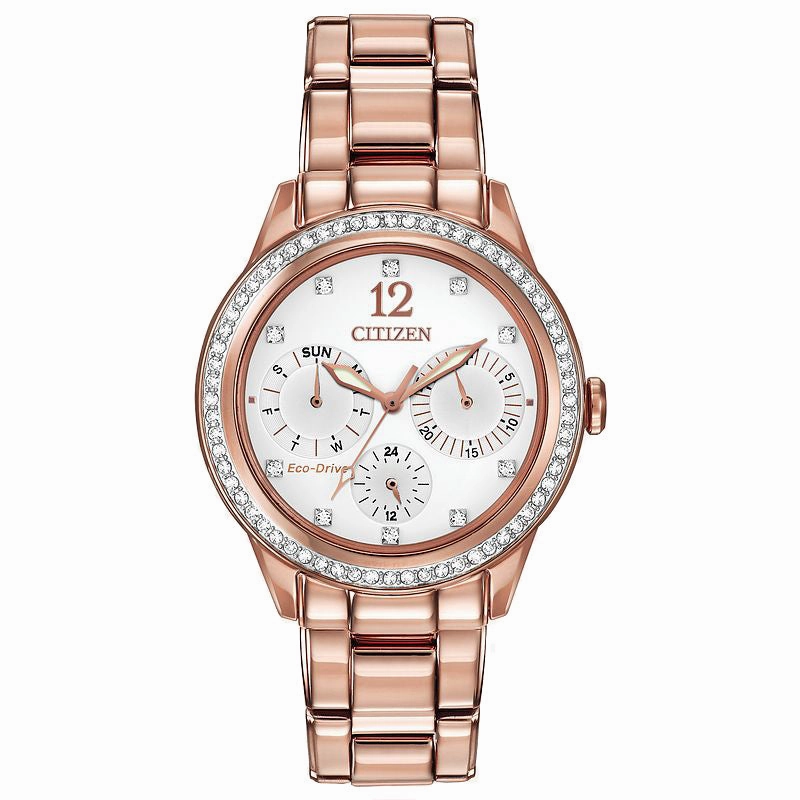 Ladies Citizen Silhouette Crystal Eco-Drive Rose PVD Bracelet Watch, FD2013-50A