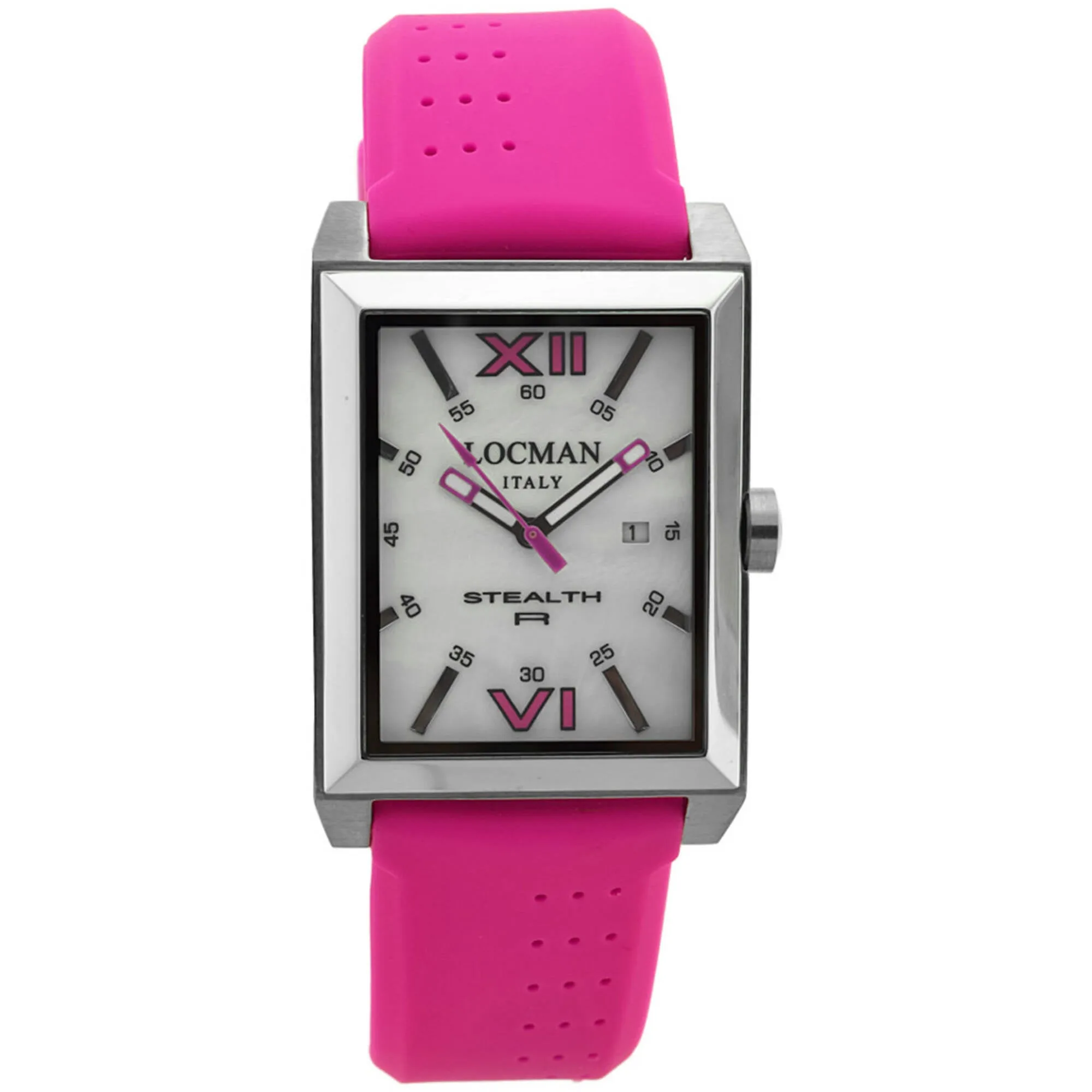 Locman Men's Watch - Classic Quartz White MOP Dial Pink Rubber Strap | 241MOPFX1FX