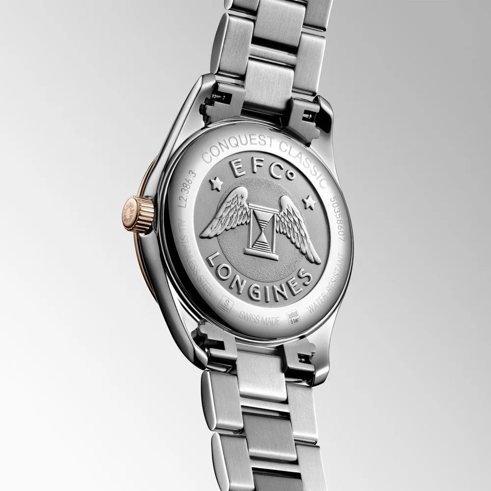 Longines Conquest Classic 34mm Silver Dial Red PVD Steel Ladies Quartz Watch L2.386.3.72.7