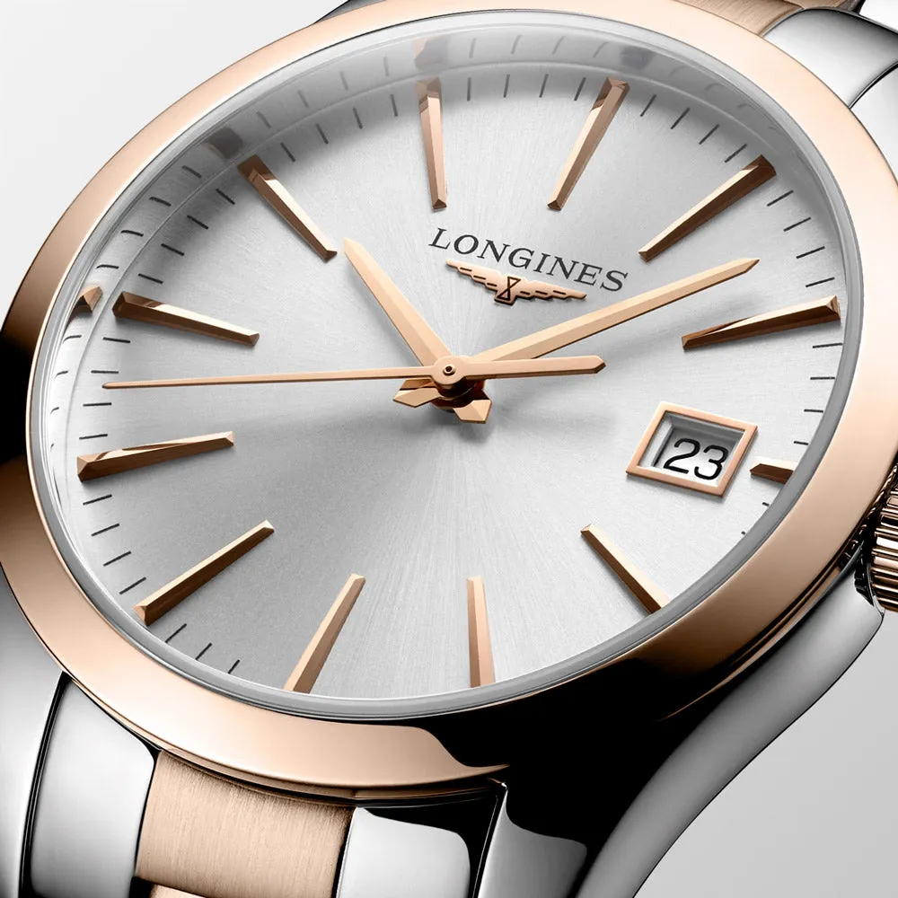Longines Conquest Classic 34mm Silver Dial Red PVD Steel Ladies Quartz Watch L2.386.3.72.7