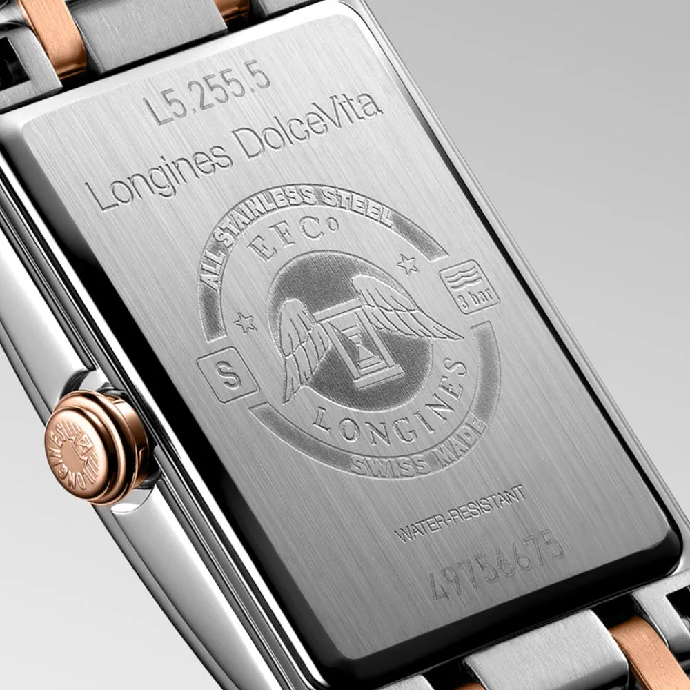 Longines DolceVita Silver Dial 18ct Rose Gold & Steel Ladies Quartz Watch L5.255.5.71.7