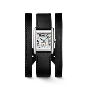 Longines Mini Dolcevita 29mm Quartz Watch with 3 Row Black Leather Bracelet