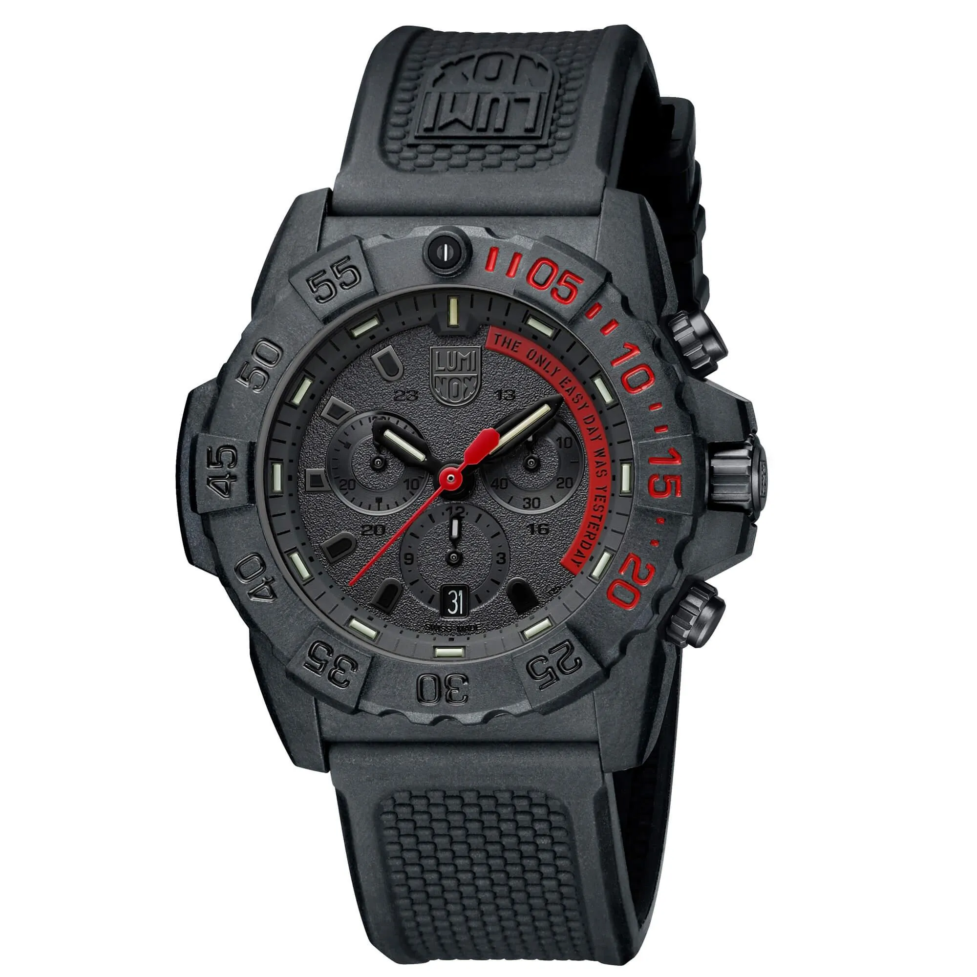 Luminox Men's Chronograph Watch - Navy Seal Black and Red Dial Strap | 3581.EY