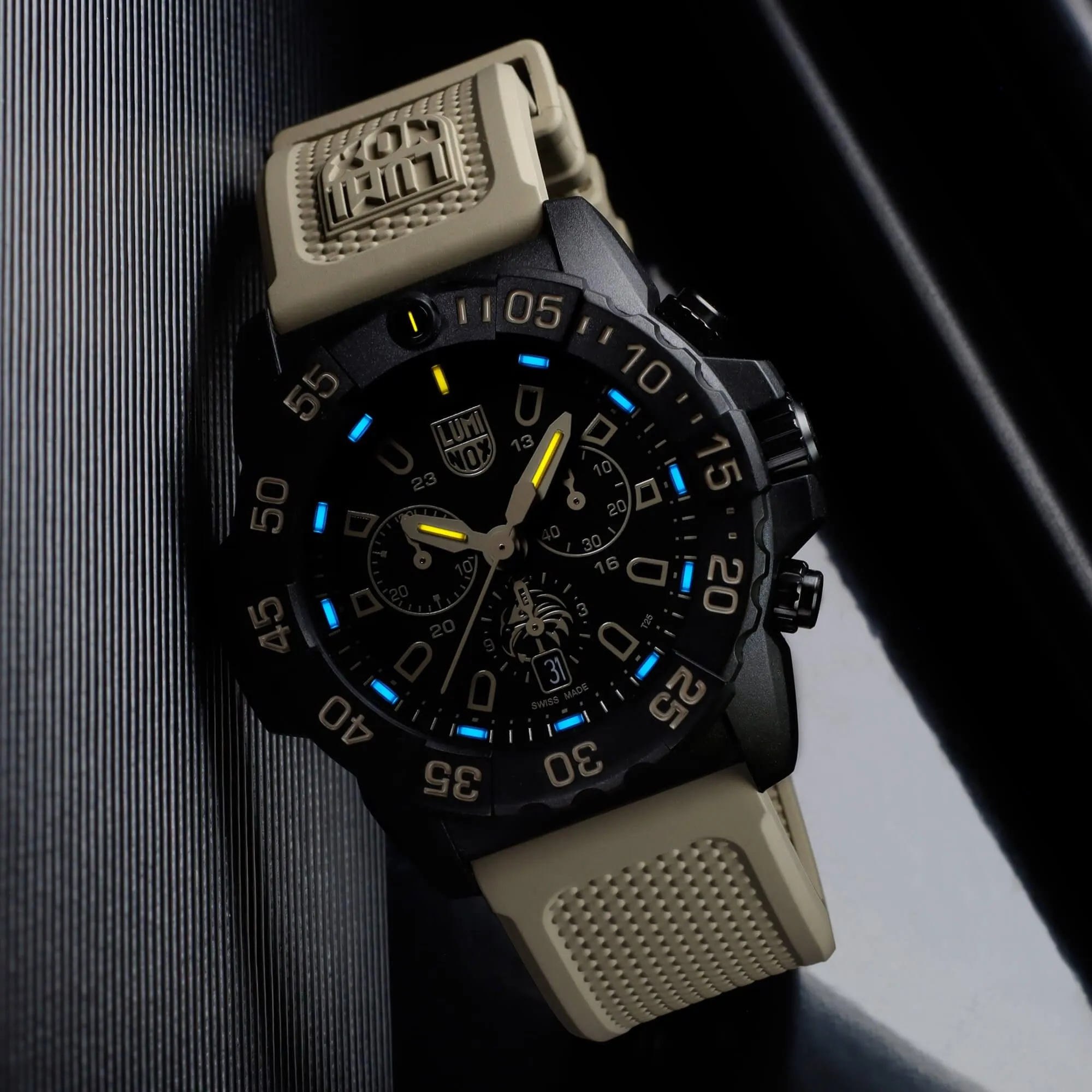 Luminox Men's Chronograph Watch - Navy Seal Black Dial Beige Strap | 3590.NSF.SET