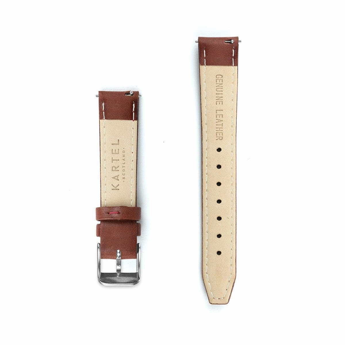Maroon Stitched Leather Watch Strap - 16mm Width