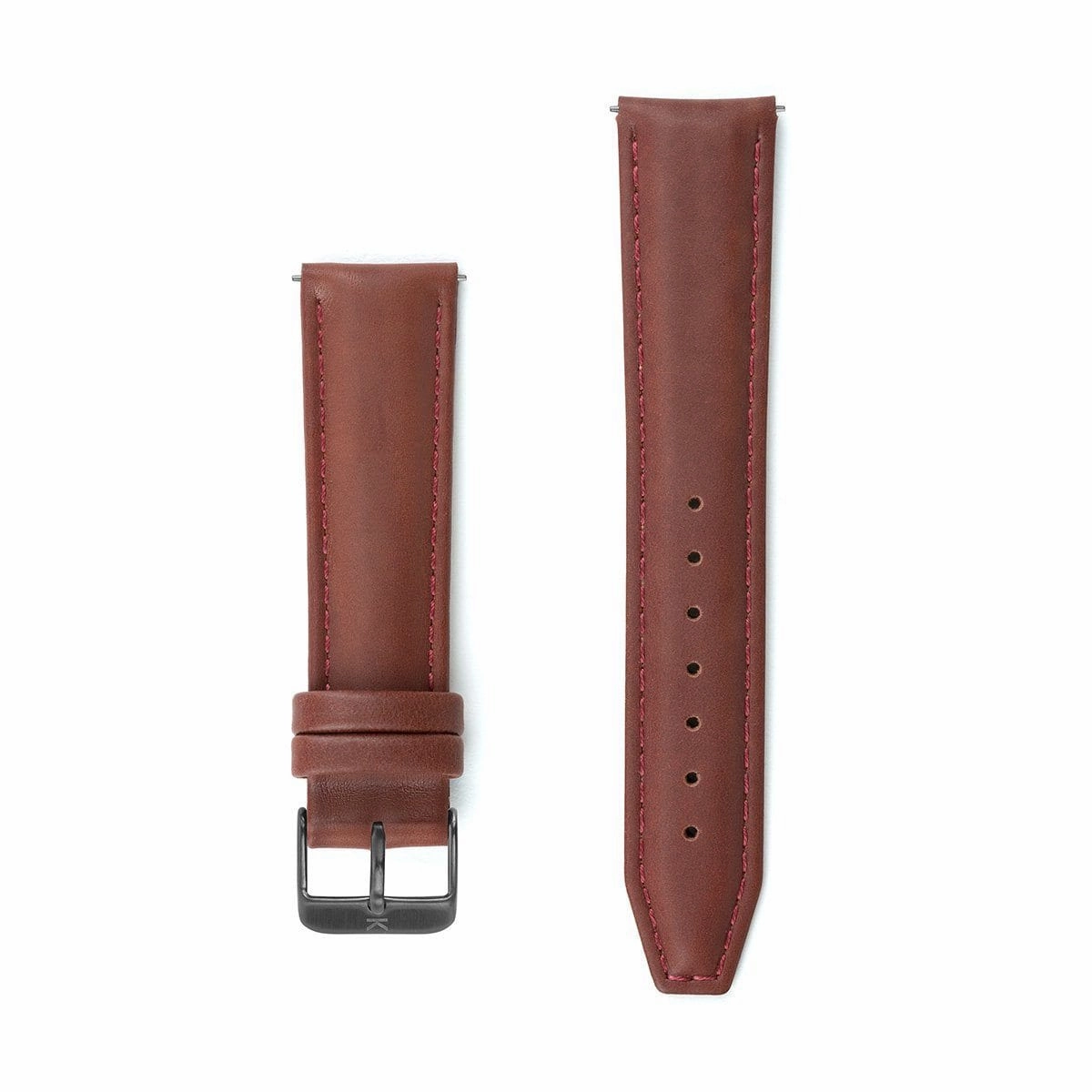 Maroon Stitched Leather Watch Strap - 20mm Width