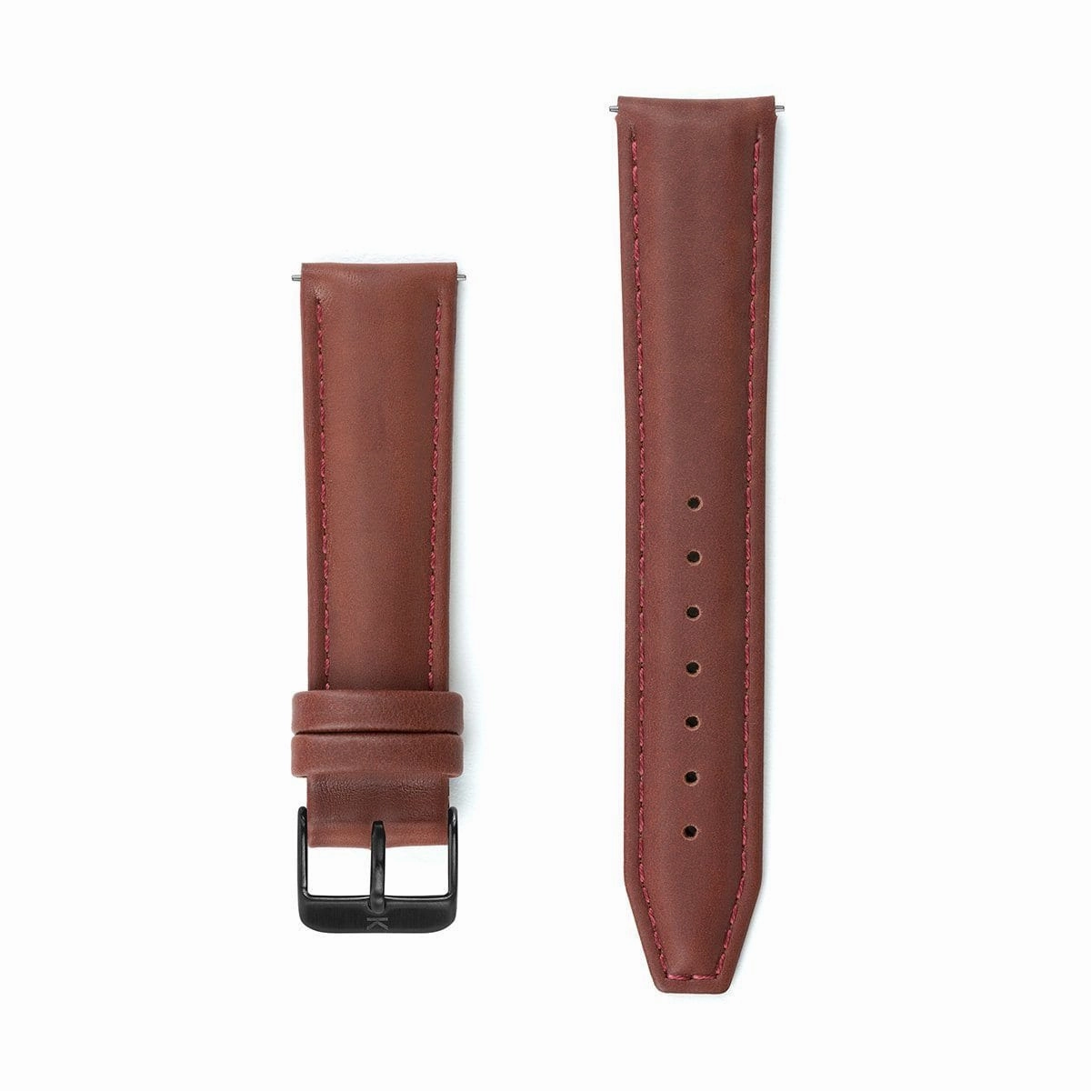 Maroon Stitched Leather Watch Strap - 20mm Width