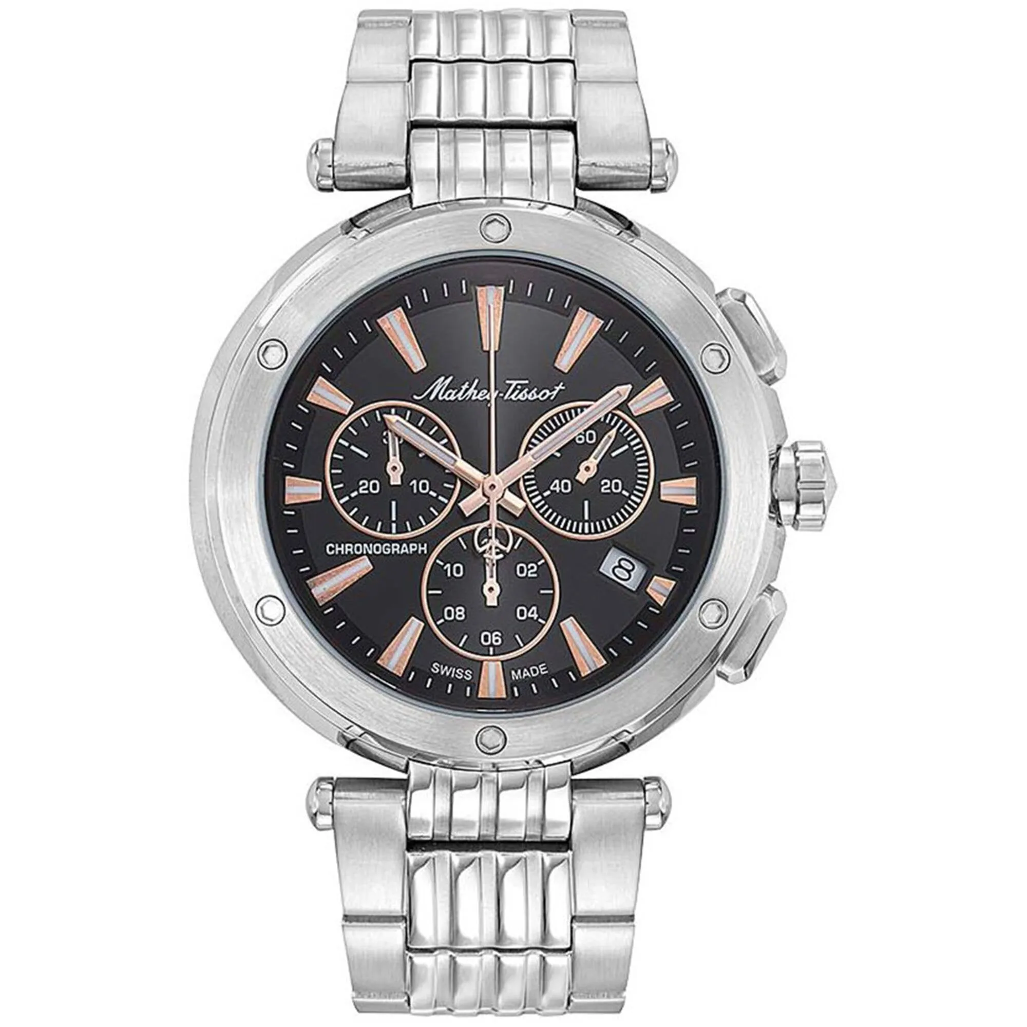 Mathey Tissot Men's Watch - Neptune Chrono Black Dial Silver Tone Bracelet | H912CHRRN