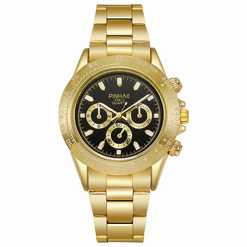Men's steel belt local tyrant gold fake three-eye large dial watch
