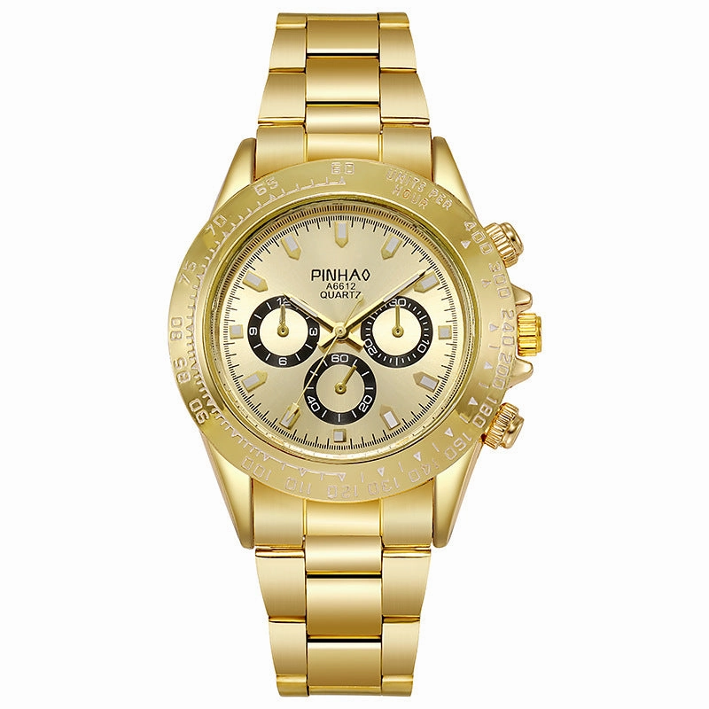 Men's steel belt local tyrant gold fake three-eye large dial watch