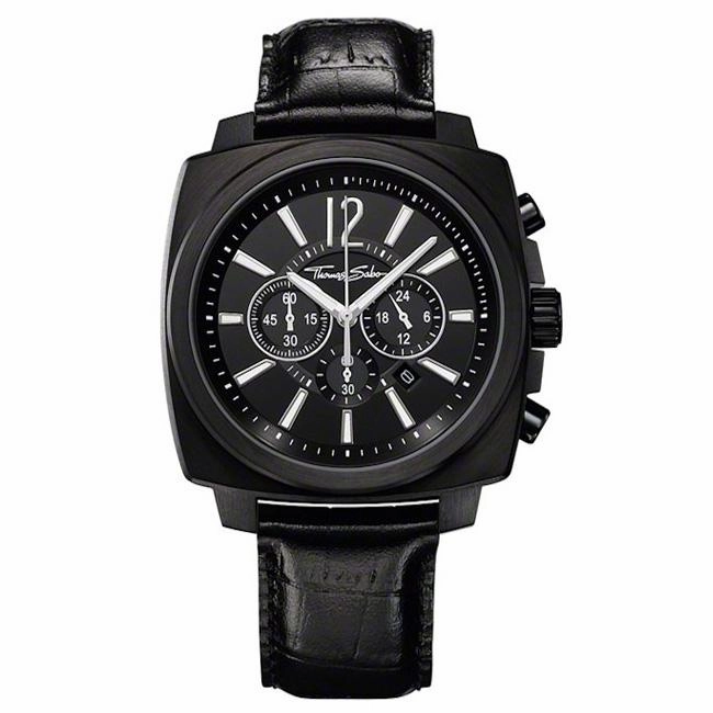 Men's Thomas Sabo Square Chronograph Leather Strap Watch, WA0082-213-203