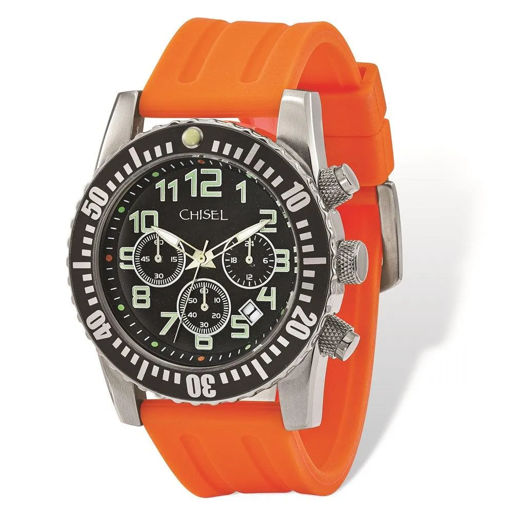 Mens Chisel Black Dial Orange Silicone Strap Chronograph Watch