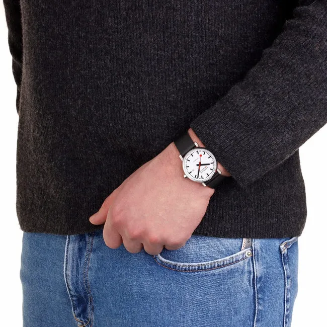 Mondaine Evo2 Stainless Steel White Dial Automatic Black Vegan Strap Watch