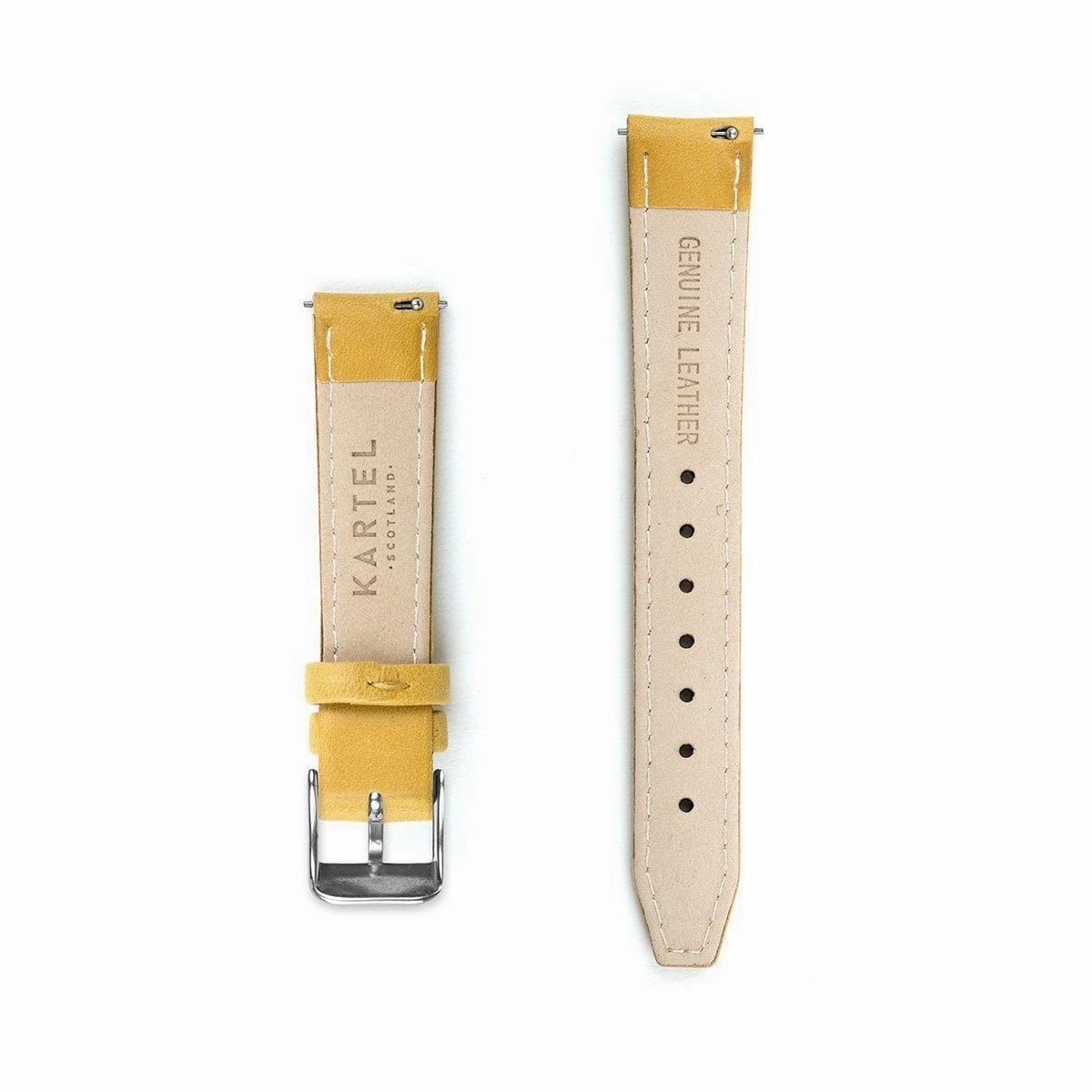 Mustard Stitched Leather Watch Strap - 16mm Width