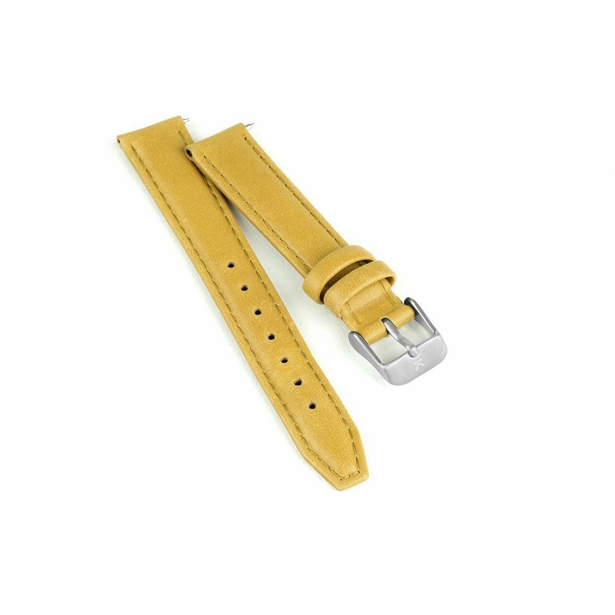 Mustard Stitched Leather Watch Strap - 16mm Width