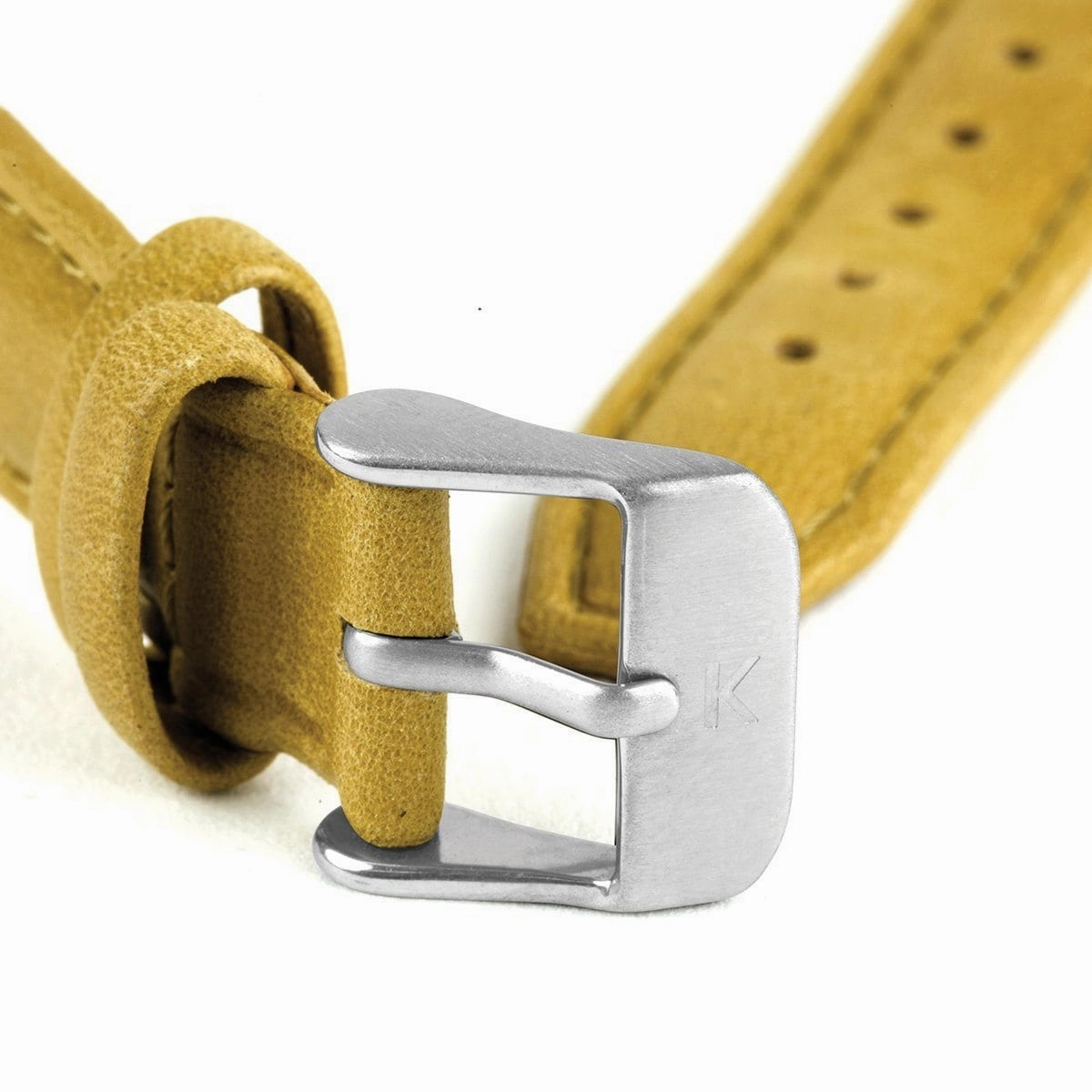 Mustard Stitched Leather Watch Strap - 16mm Width
