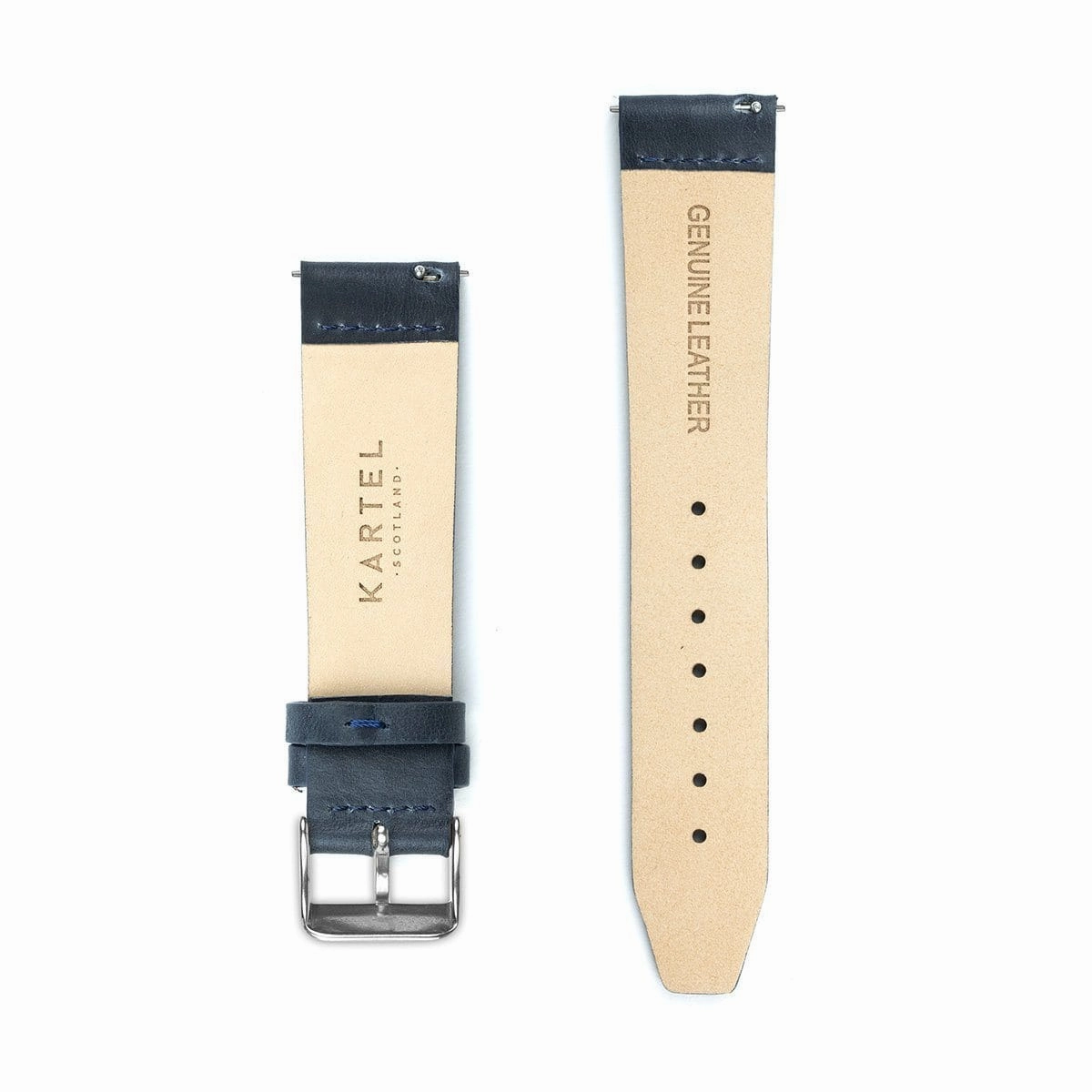 Navy Blue Flat Leather Watch Strap - 20mm Width