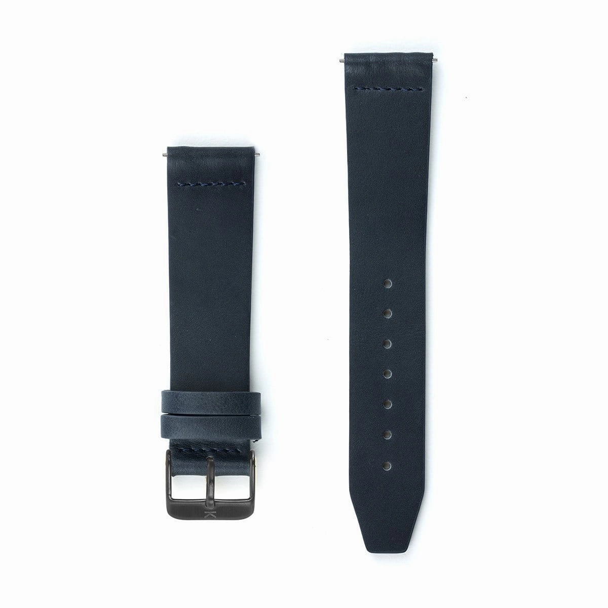 Navy Blue Flat Leather Watch Strap - 20mm Width