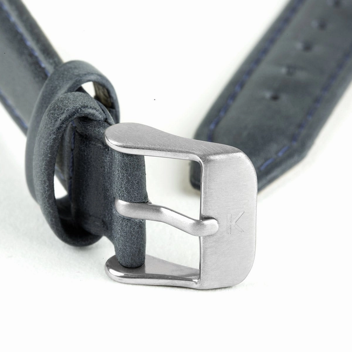 Navy Blue Stitched Leather Watch Strap - 16mm Width