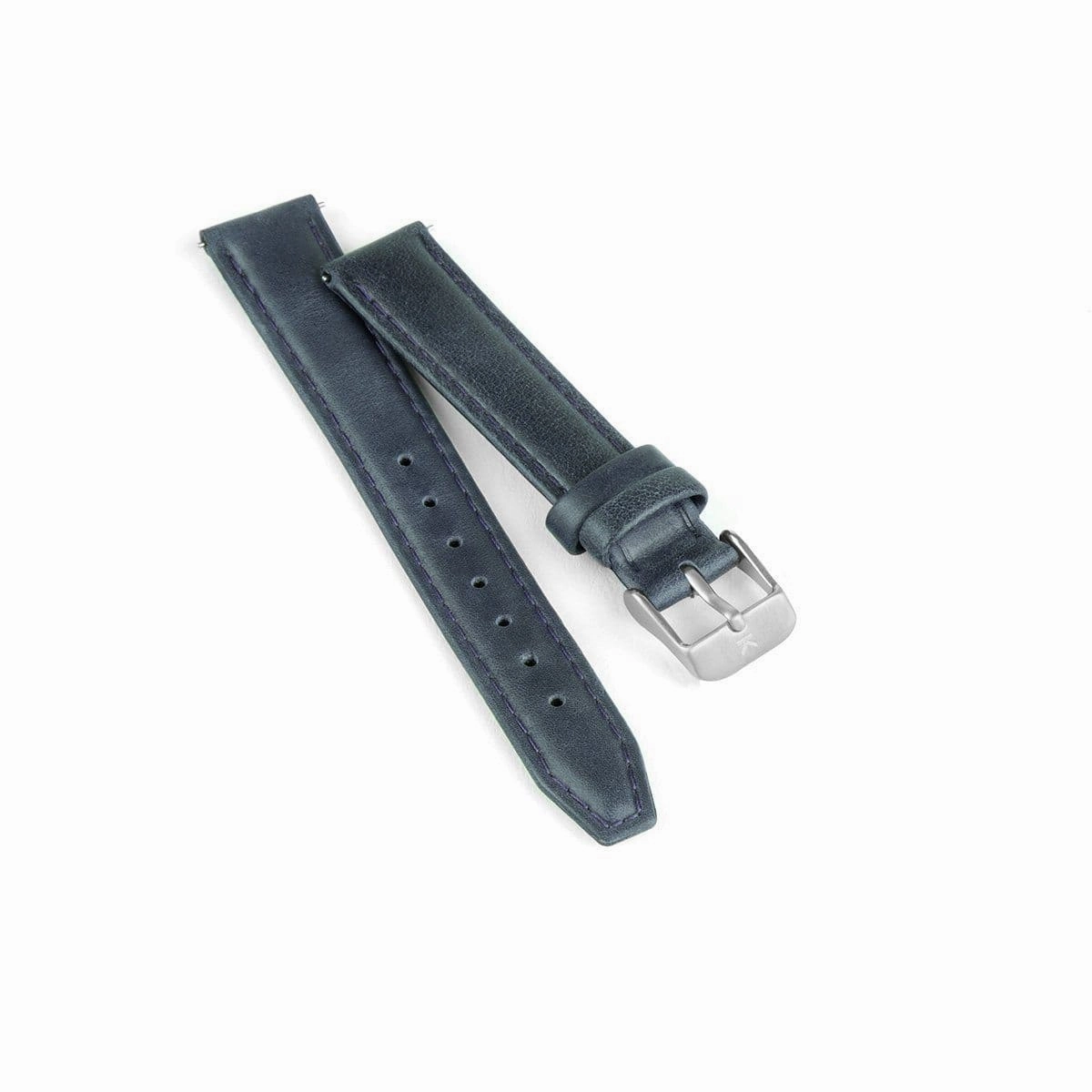 Navy Blue Stitched Leather Watch Strap - 16mm Width