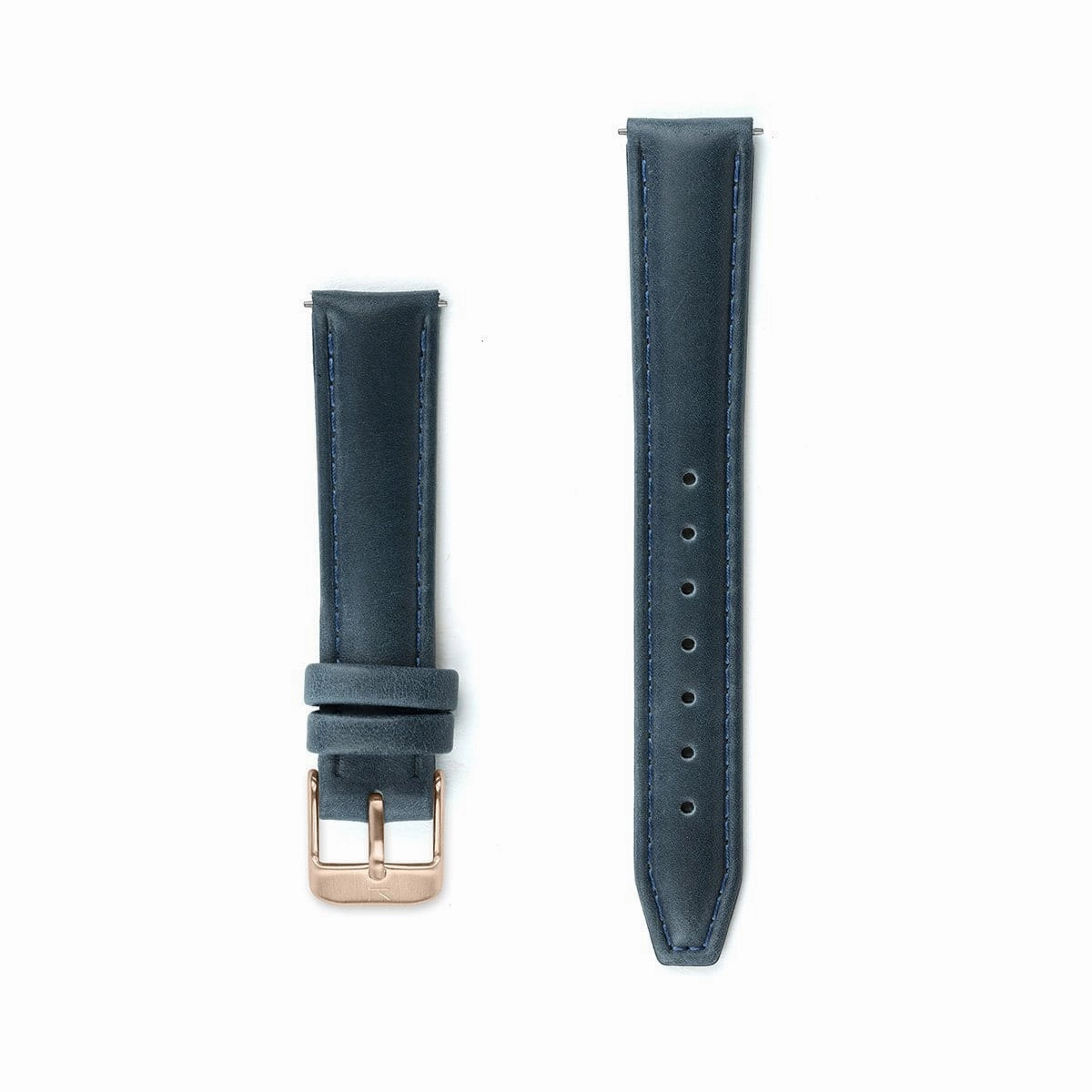 Navy Blue Stitched Leather Watch Strap - 16mm Width