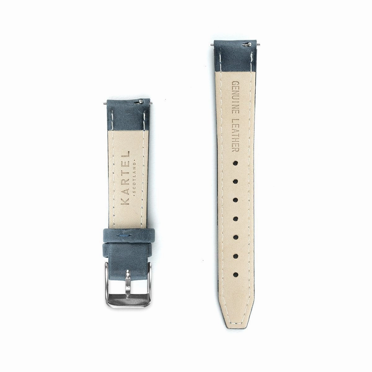 Navy Blue Stitched Leather Watch Strap - 16mm Width
