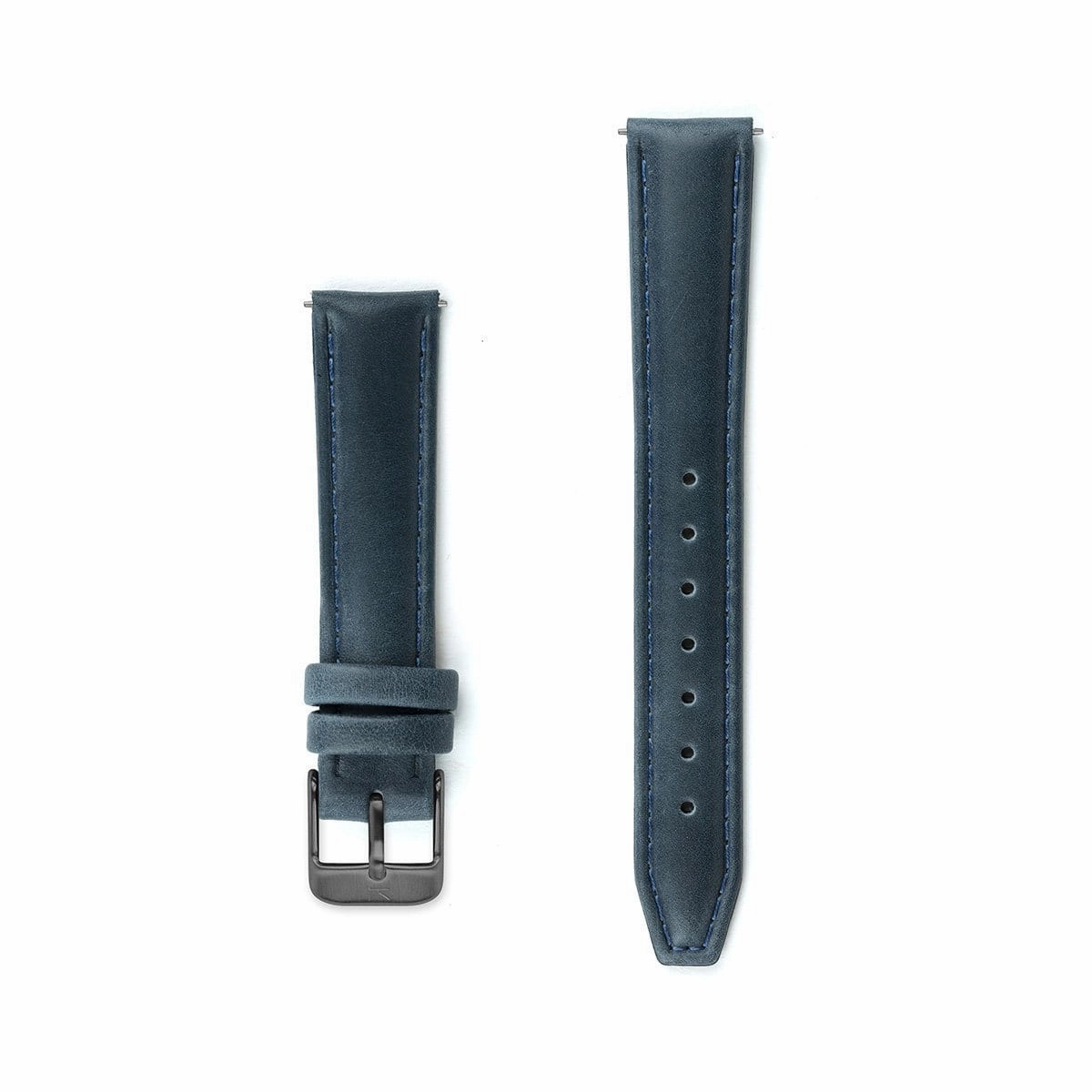 Navy Blue Stitched Leather Watch Strap - 16mm Width
