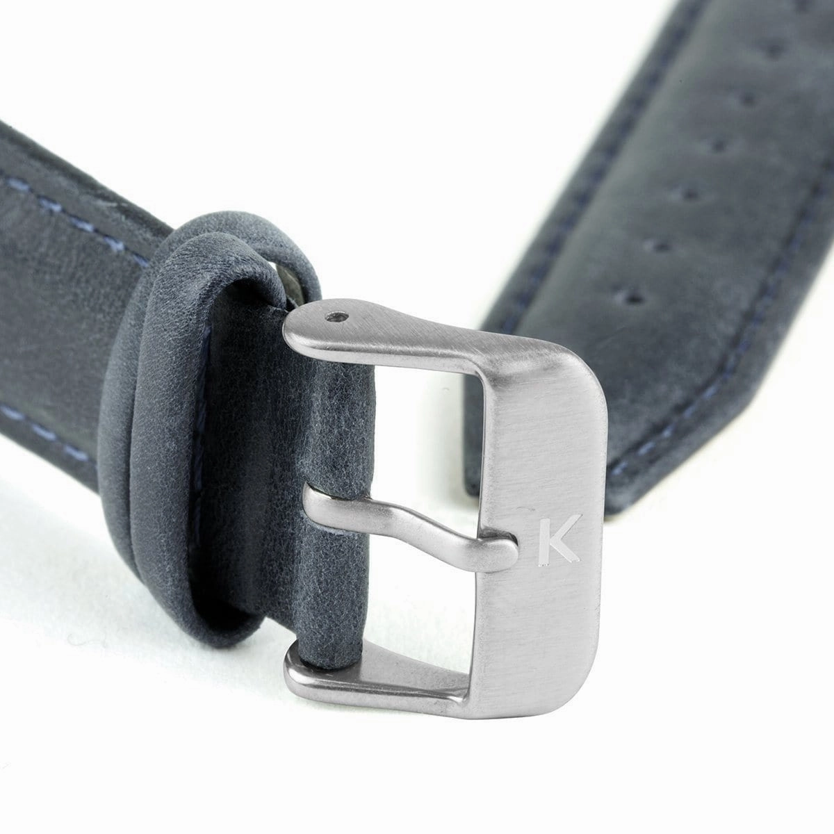 Navy Blue Stitched Leather Watch Strap - 20mm Width