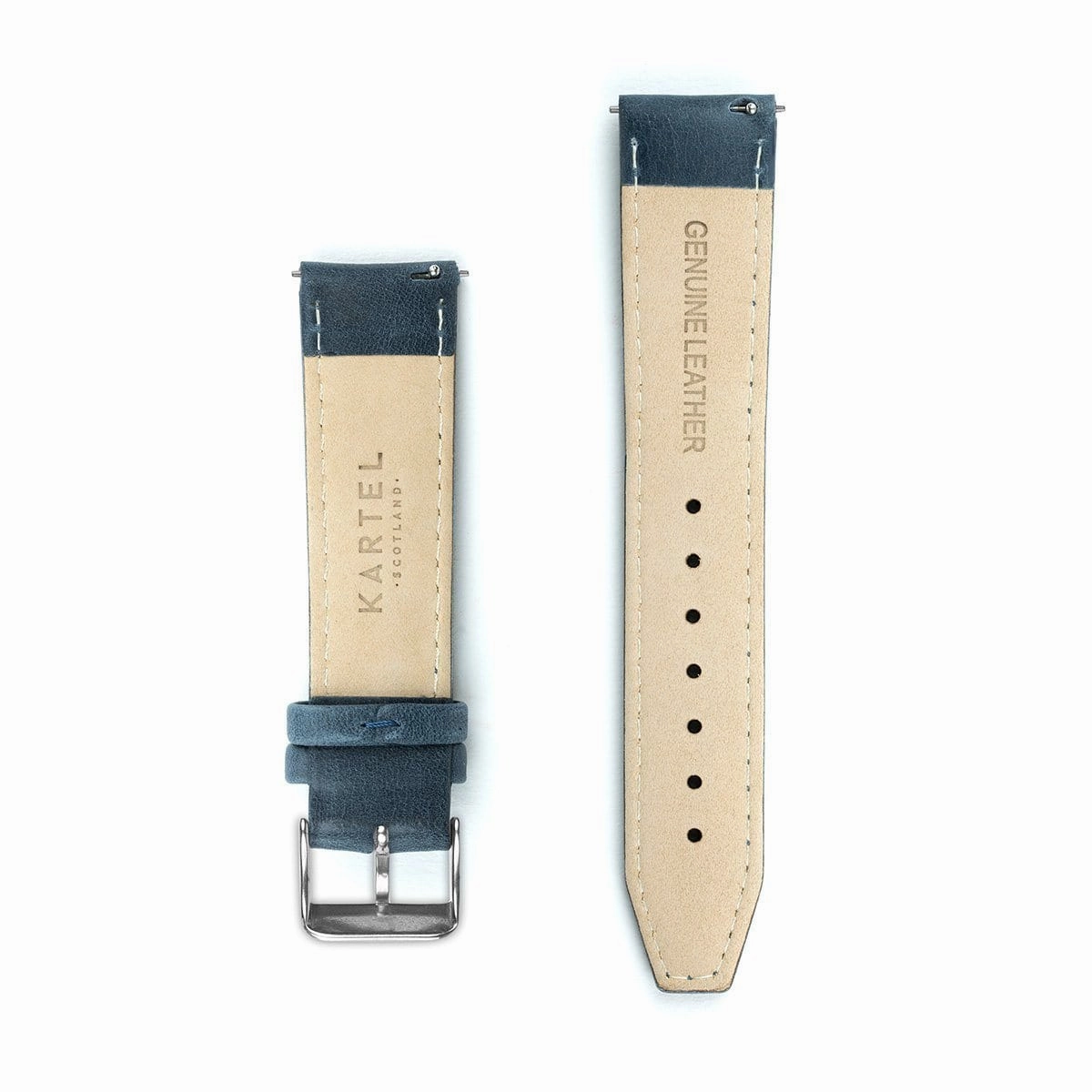 Navy Blue Stitched Leather Watch Strap - 20mm Width