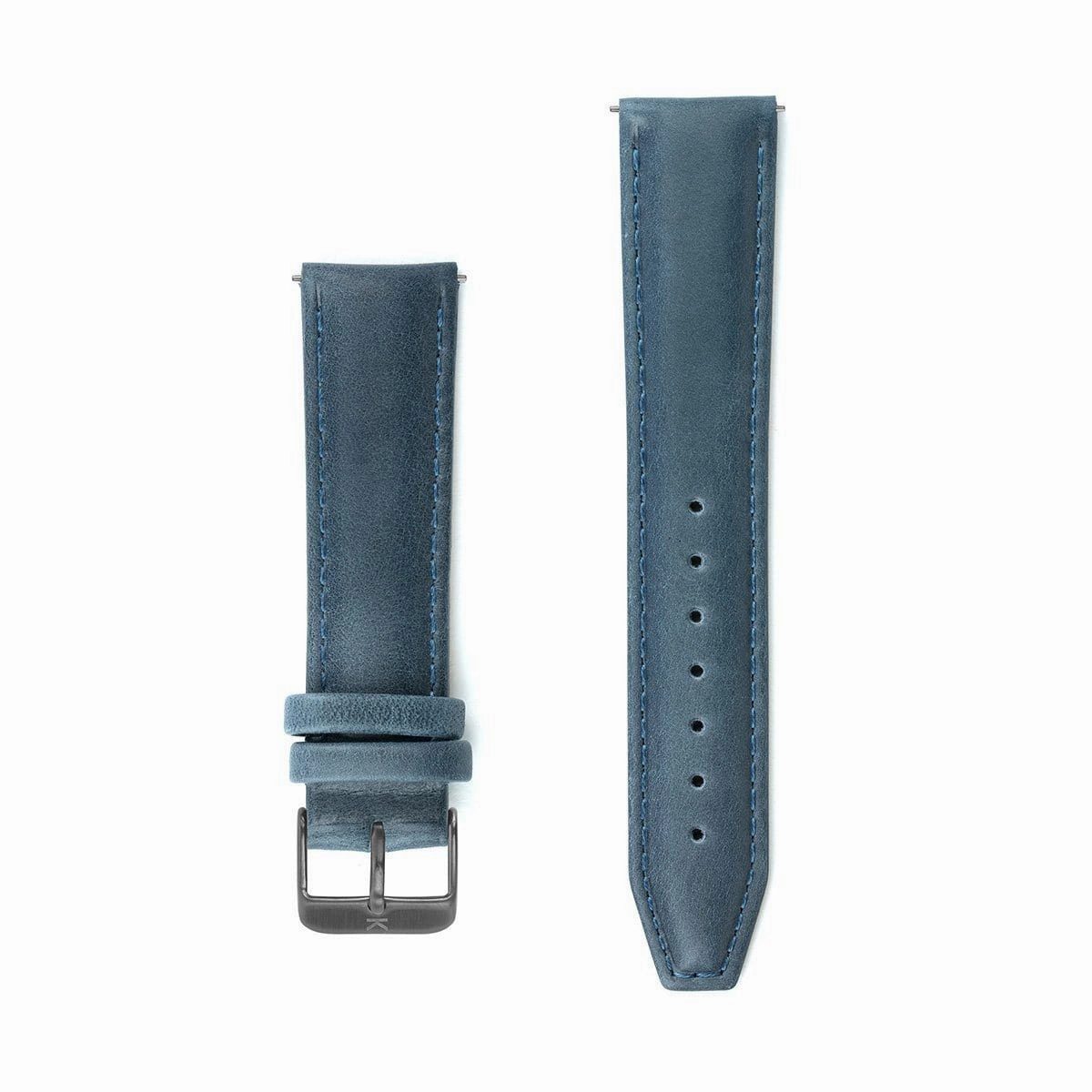 Navy Blue Stitched Leather Watch Strap - 20mm Width