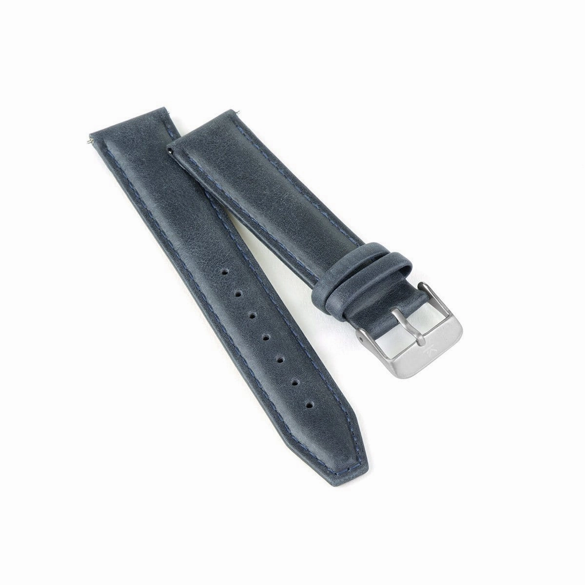Navy Blue Stitched Leather Watch Strap - 20mm Width