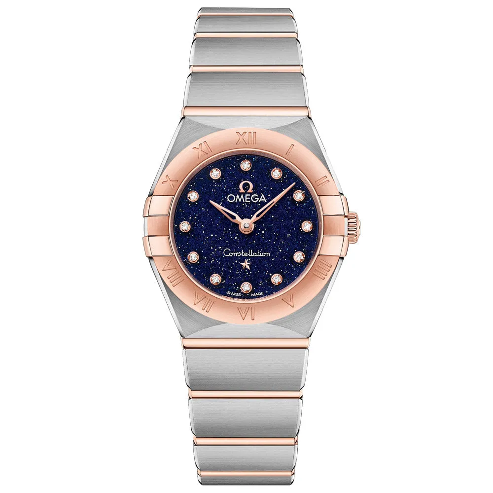 OMEGA Constellation 25mm Blue Dial 18ct Rose Gold & Steel Diamond Ladies Quartz Watch 13120256053002