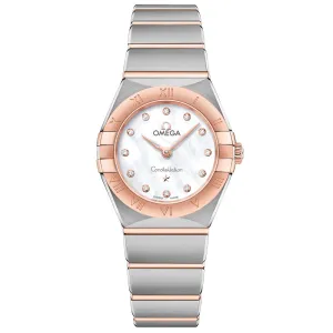 OMEGA Constellation 25mm MOP Dial 18ct Rose Gold & Steel Diamond Ladies Quartz Watch 13120256055001