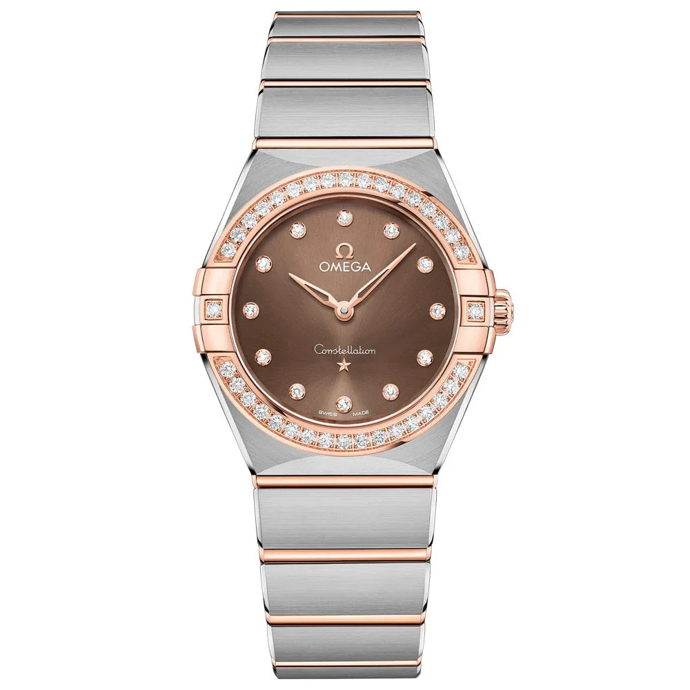 OMEGA Constellation 28mm Brown Dial 18ct Rose Gold and Steel Diamond Ladies Quartz Watch 13125286063001