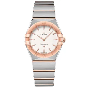 OMEGA Constellation 28mm Silver Dial 18ct Rose Gold & Steel Ladies Quartz Watch 13120286002001
