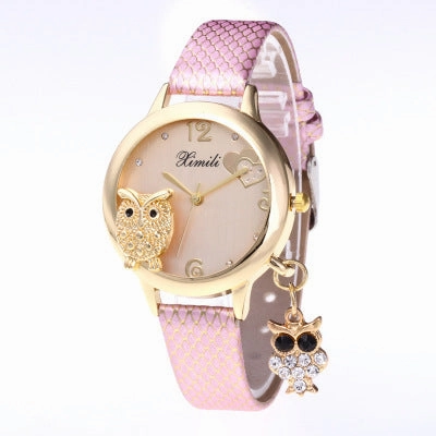 Owl crystal pendant belt watch