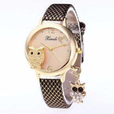 Owl crystal pendant belt watch