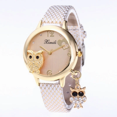 Owl crystal pendant belt watch