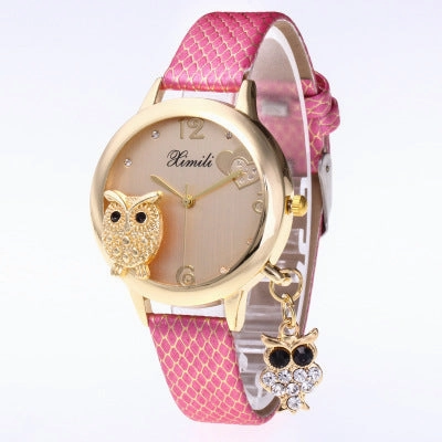Owl crystal pendant belt watch