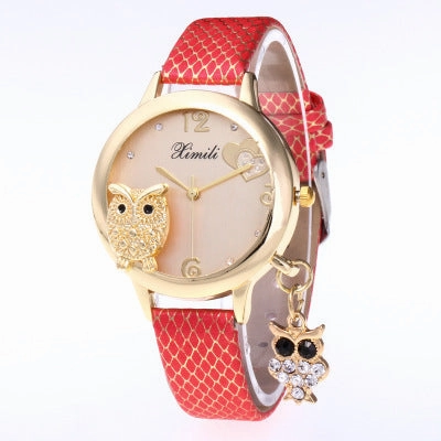 Owl crystal pendant belt watch