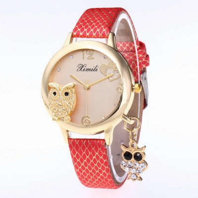 Owl crystal pendant belt watch