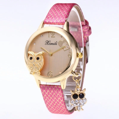 Owl crystal pendant belt watch