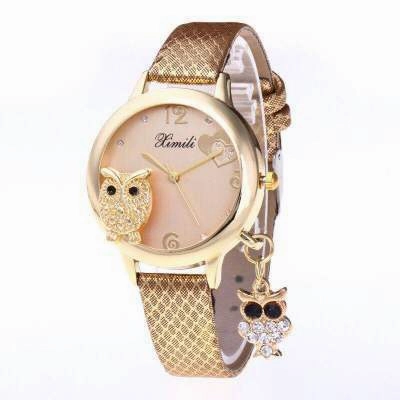 Owl crystal pendant belt watch