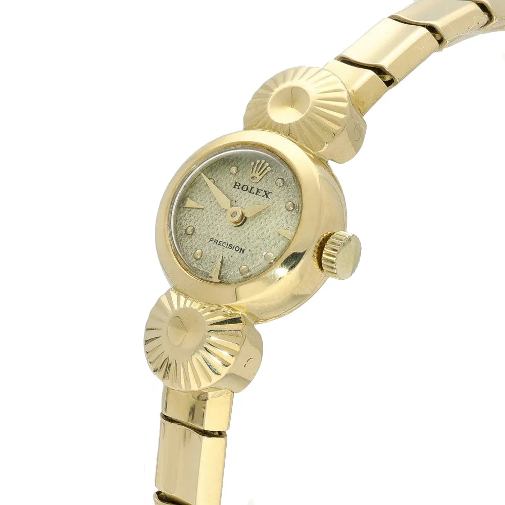 Pre-owned 18ct Gold Rolex Precision 1940s Cocktail Watch on Flexi Bracelet with Safety Chain