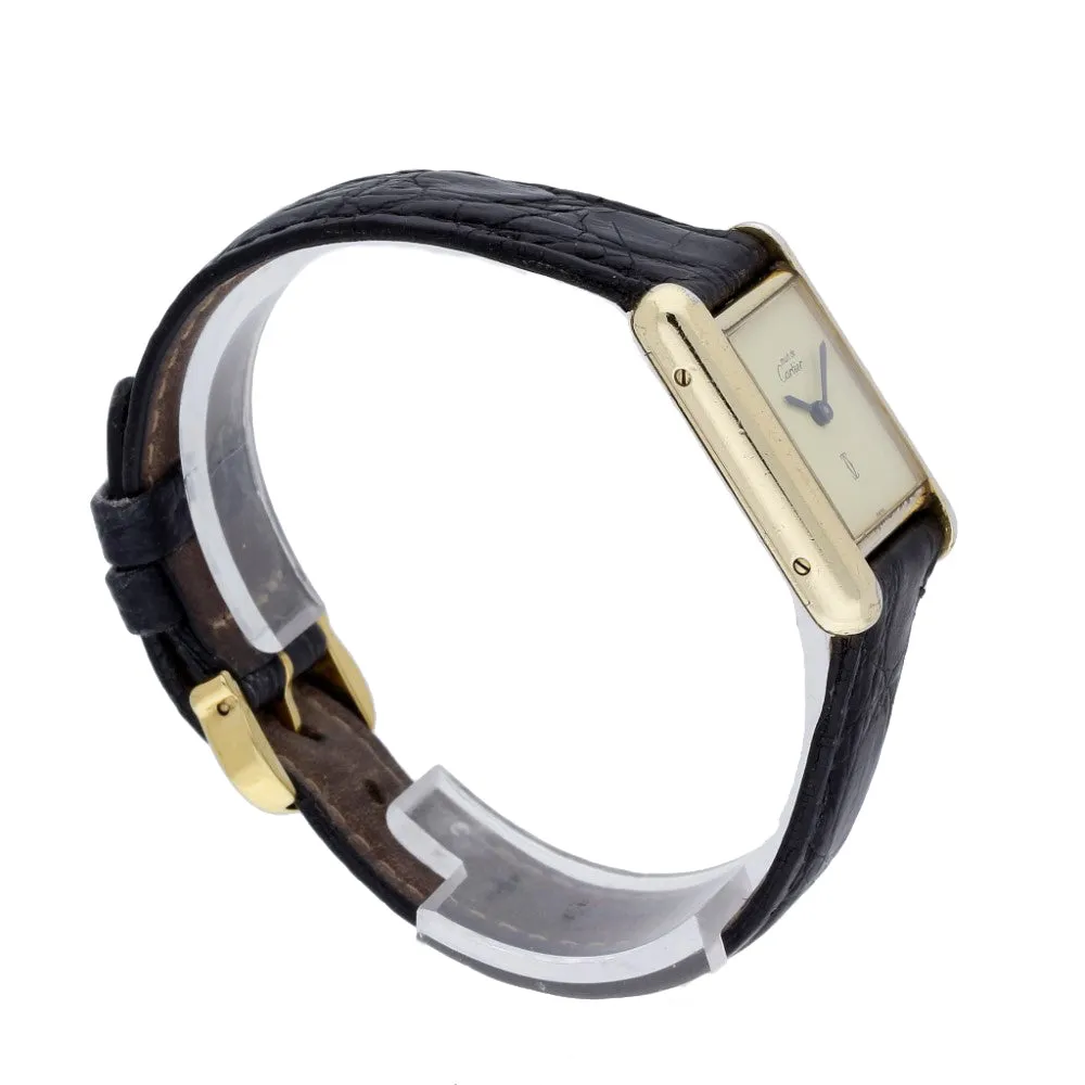 Pre-owned Must De Cartier Gold Plated Ladies 'Ivory Lemon Dial' Mechanical Watch Box and Papers
