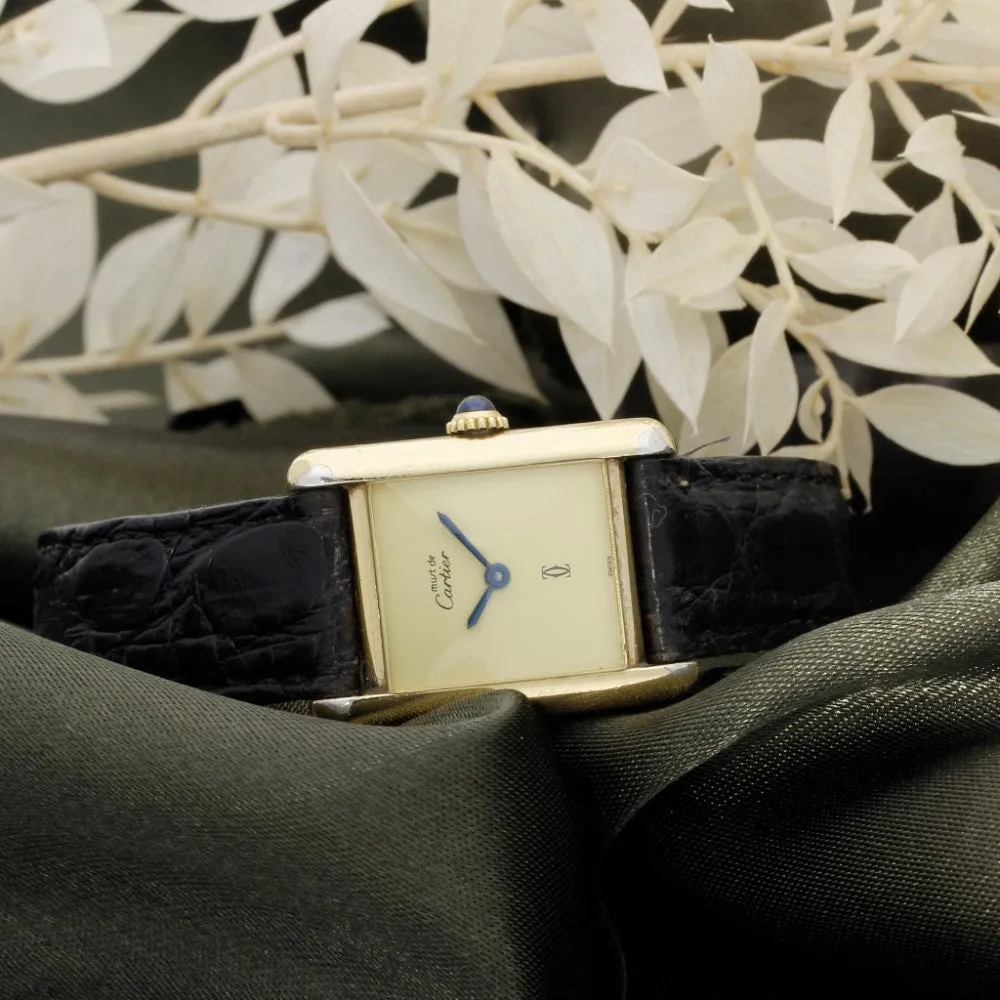 Pre-owned Must De Cartier Gold Plated Ladies 'Ivory Lemon Dial' Mechanical Watch Box and Papers