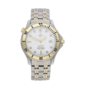 Pre-owned Omega Seamaster Two Tone 1681503 White Dial Box & Service Papers